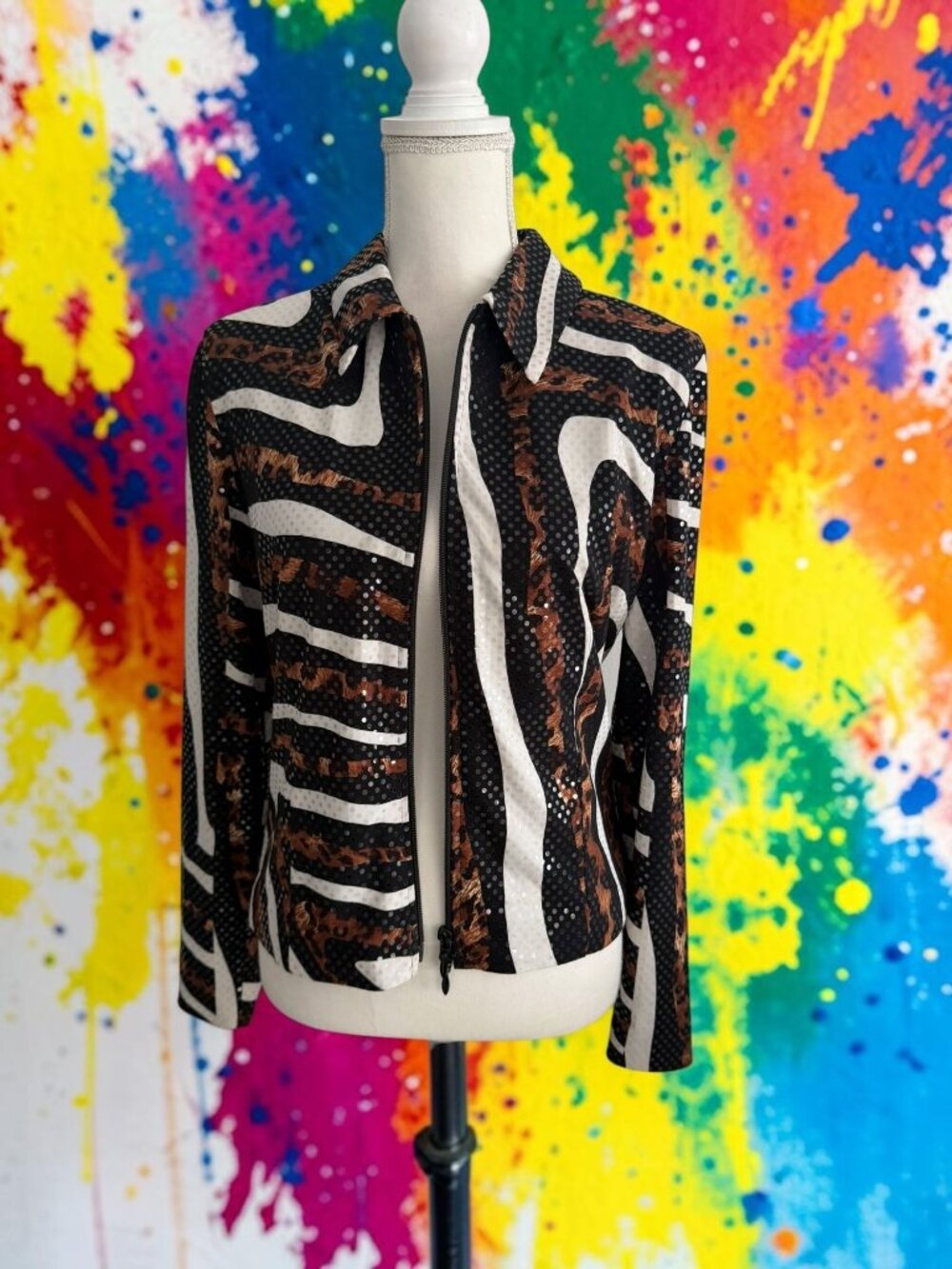 JOSEPH RIBKOFF Brown Black Patterned Jacket Size 10